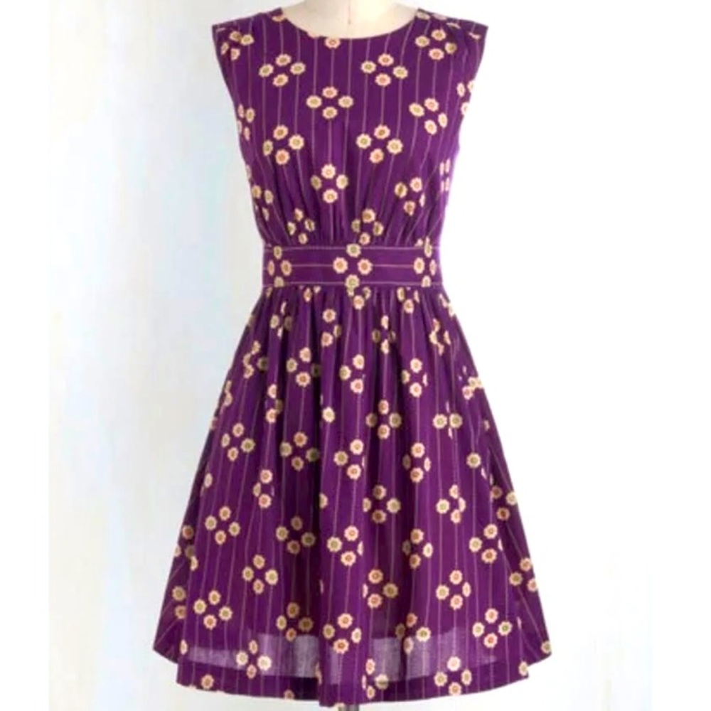 ModCloth Emilyandfin Purple Floral Fit Dress